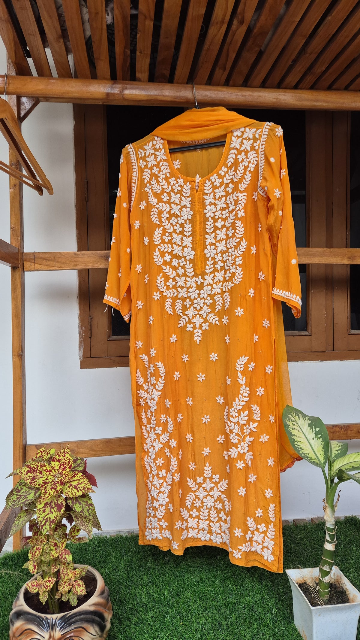 Elif Premium Silk Chikankari Kurta Set by LVW Fashions, luxurious handmade Lucknow chikankari silk kurta with intricate embroidery.