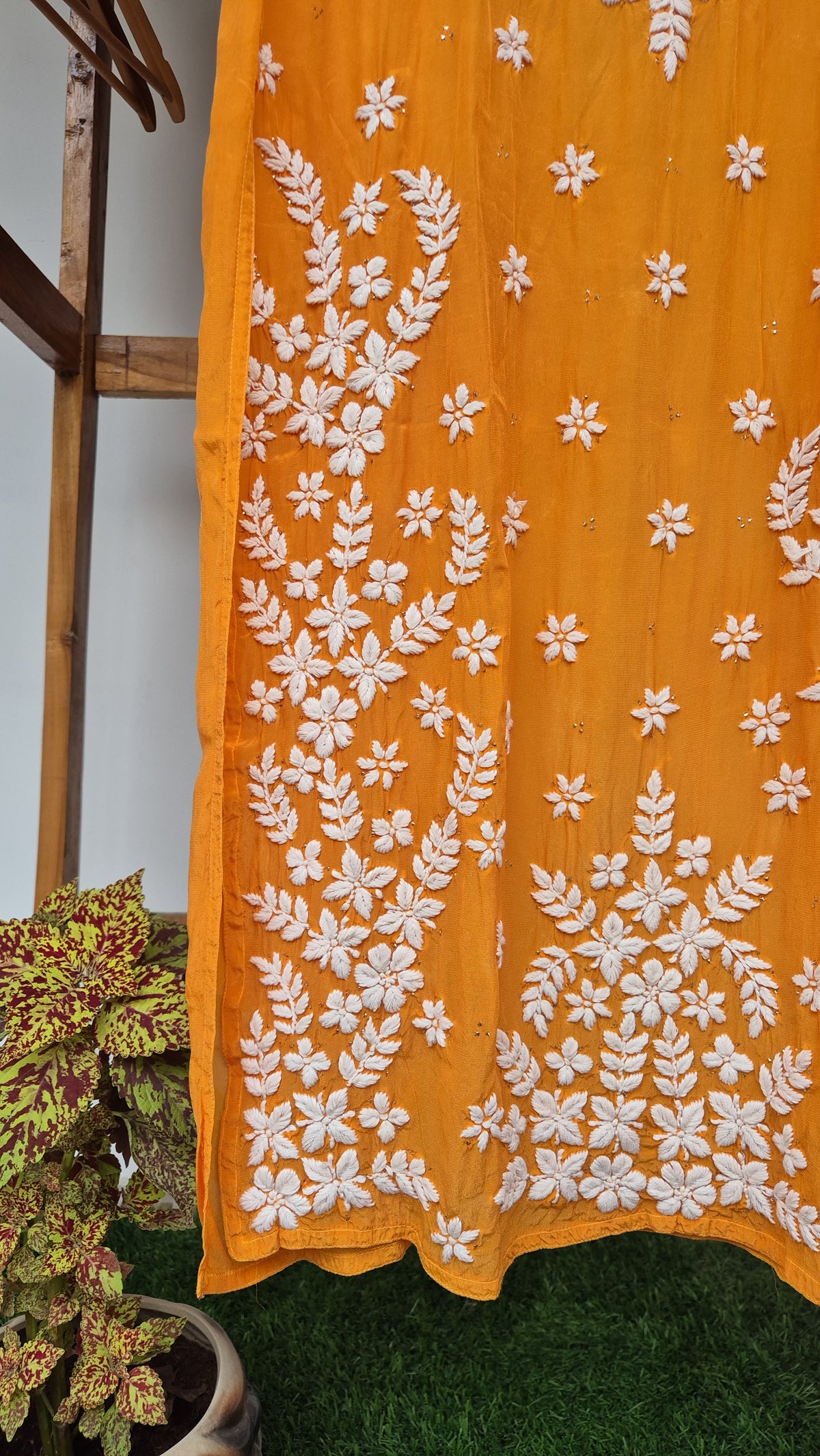 Elif Premium Silk Chikankari Kamdani Kurta Set by LVW Fashions, luxurious handmade Lucknow Chikankari silk kurta with intricate embroidery.
