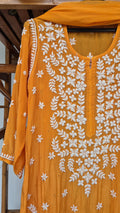Elif Premium Silk Chikankari Kurta Set by LVW Fashions, luxurious handmade Lucknow Chikankari with intricate embroidery.
