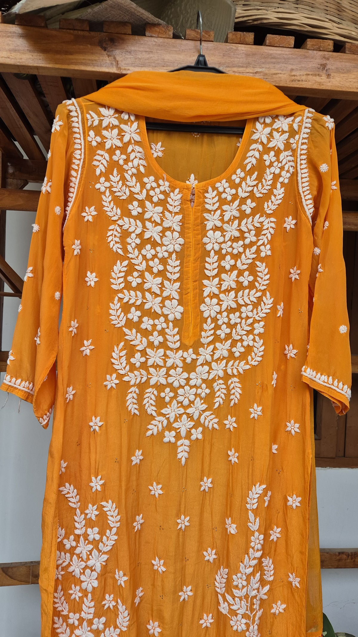 Elif Premium Silk Chikankari Kurta Set by LVW Fashions, luxurious handmade Lucknow Chikankari in elegant design.