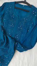 Handcrafted Falak Premium Georgette Chikankari and Mukaish Kurta by LVW Fashions, featuring intricate Lucknow chikankari embroidery.