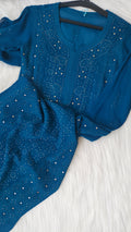 Handcrafted Falak Premium Georgette Chikankari and Mukaish kurta by LVW Fashions, featuring intricate Lucknow Chikankari embroidery.