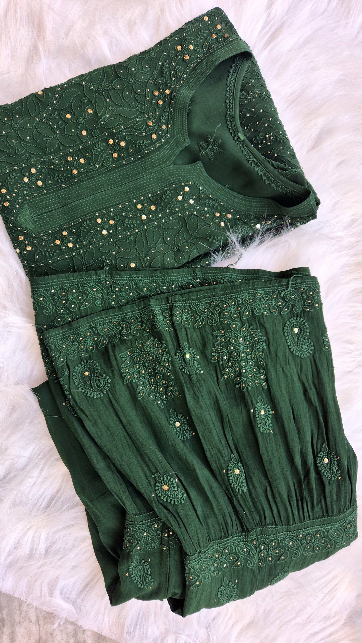 Handmade Chikankari Kurta and luxurious Gharara set in premium georgette by LVW Fashions, featuring intricate Lucknow embroidery.