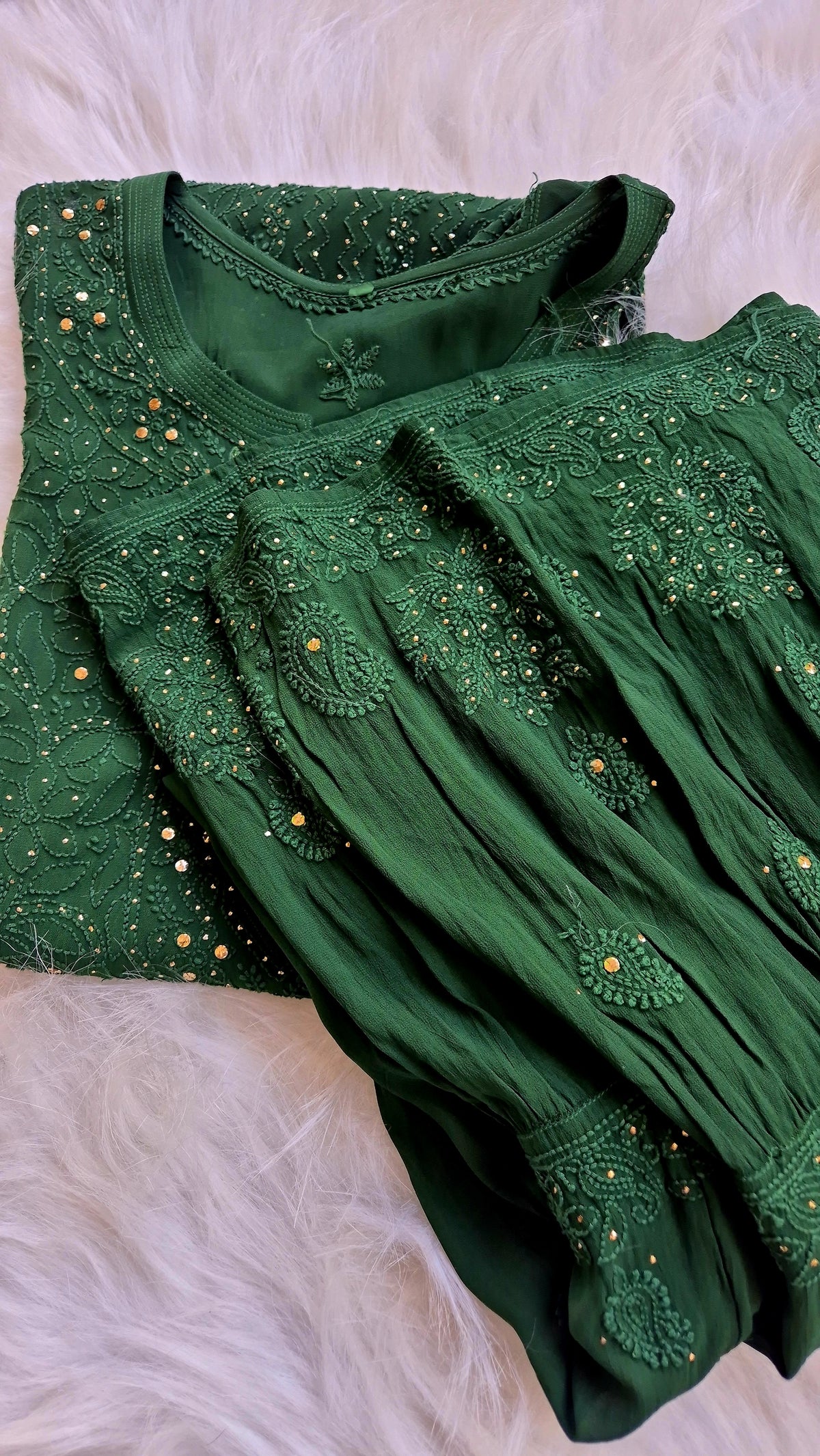 Handmade LVW Fashions Georgette Chikankari Gharara Set with luxurious kurta and intricate Lucknow Chikankari embroidery.
