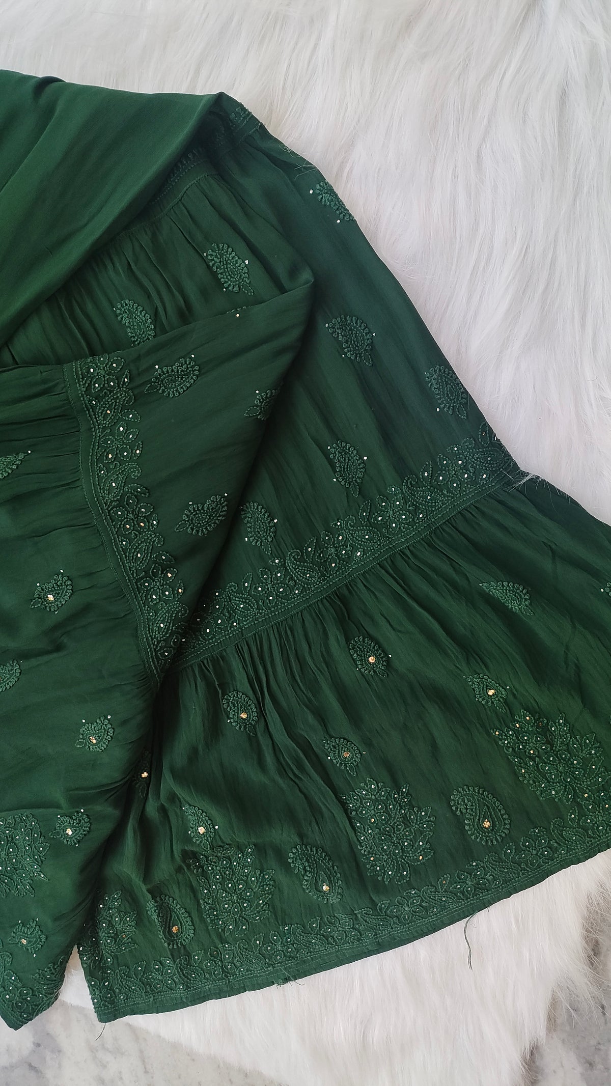 Handmade Lucknow Chikankari kurta and luxurious georgette Gharara set by LVW Fashions, elegant and finely embroidered.