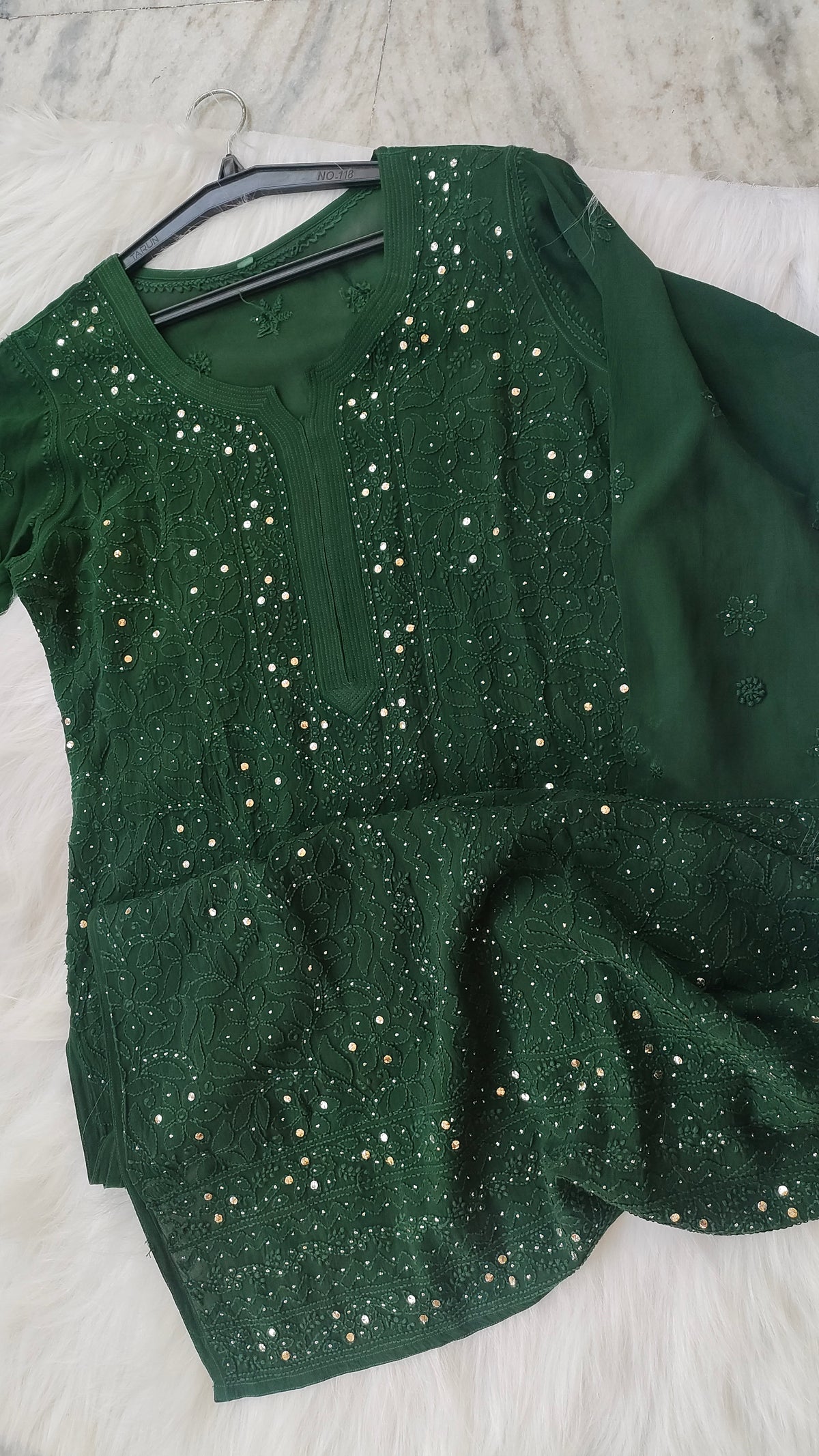 Handmade chikankari kurta and luxurious georgette gharara set by LVW Fashions, featuring intricate Lucknow chikankari embroidery.