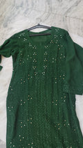 Handmade LVW Fashions Georgette Chikankari Kurta with luxurious Gharara set, featuring intricate Lucknow-style embroidery.