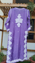 Deep purple luxury silk Kurta with intricate Lucknow Chikankari embroidery and unique back design by LVW Fashions.