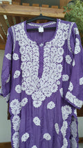 Deep purple luxury silk Chikankari long kurta with intricate back embroidery by LVW Fashions, handmade in Lucknow.