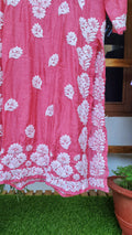 Hot pink luxury silk Kurta by LVW Fashions with intricate Lucknow Chikankari, featuring unique back embroidery and handcrafted details.
