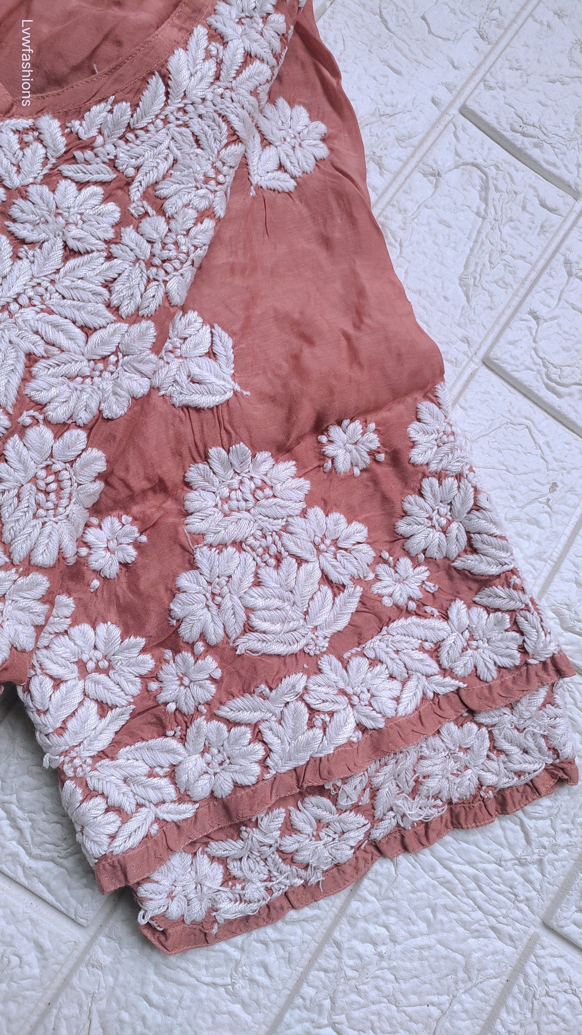 LVW Fashions Farah premium silk long kurta with intricate Lucknow chikankari embroidery, luxurious and handcrafted for elegant style.