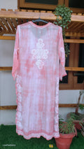Farah Tye Dye Premium Soft Silk Chikankari Long Kurta by LVW Fashions featuring intricate Lucknow embroidery and handmade craftsmanship.