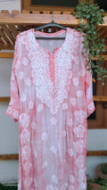 Farah Tye dye premium soft silk long kurta with intricate handmade Lucknow Chikankari embroidery by LVW Fashions.