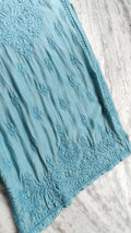 LVW Fashions handmade long silk kurta with heavy neck embroidery, Lucknow chikankari, in an elegant ombre shade.