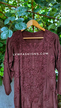 LVW Fashions handmade silk Chikankari long kurta with luxurious look and beautiful shaded design, traditional Lucknow embroidery.