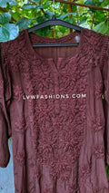 LVW Fashions handmade silk chikankari long kurta with luxurious look and beautiful shadey, traditional Lucknow chikankari craftsmanship.