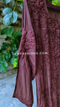 Luxurious LVW Fashions premium silk long Kurta with intricate handmade Lucknow Chikankari, beautiful shadey design.