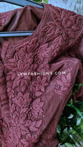 Luxurious silk Farish Premium Chikankari long kurta by LVW Fashions, handcrafted with intricate Lucknow-style embroidery, beautiful shadey.