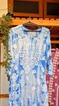Feria Premium Silk Chikankari Tye Dye Long Kurta by LVW Fashions, handmade Lucknow Chikankari with vibrant tie-dye design.