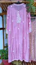 Pinkish luxury silk Kurta with intricate handmade Lucknow Chikankari by LVW Fashions, featuring a premium, elegant look.