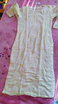 Feriha Pista Premium Cotton Silk Handcrafted Chikankari Long Kurta by LVW Fashions, featuring traditional Lucknow Chikankari embroidery.