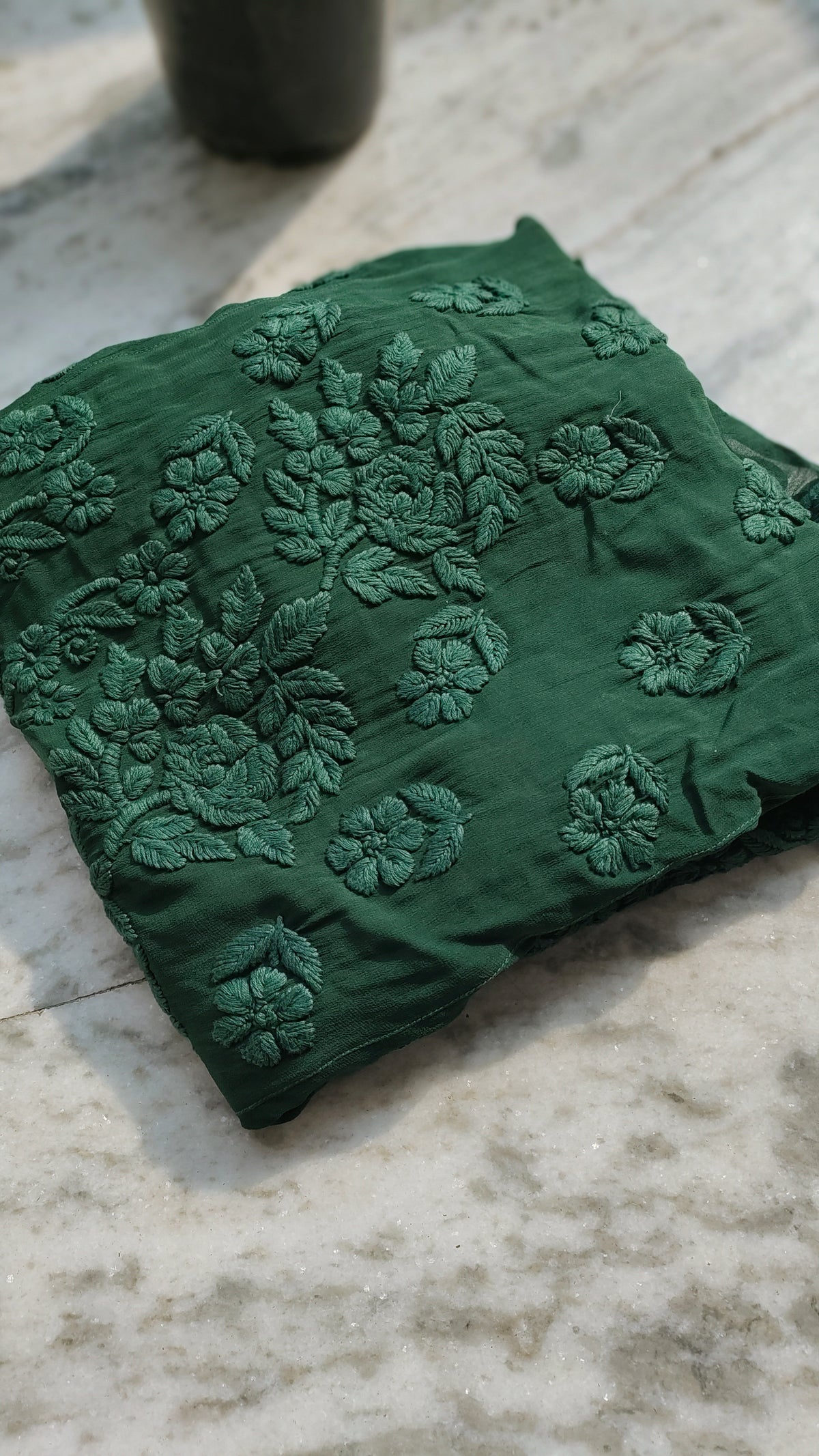Feriha premium georgette long kurta with intricate Lucknow chikankari embroidery, beautiful shade, handmade by LVW Fashions.