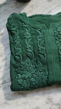 Beautiful Feriha premium georgette long kurta with intricate Lucknow chikankari embroidery, handcrafted by LVW Fashions.
