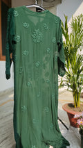Feriha Premium Georgette Chikankari Long Kurta by LVW Fashions in a beautiful shade, handmade Lucknow Chikankari, long sleeve design.