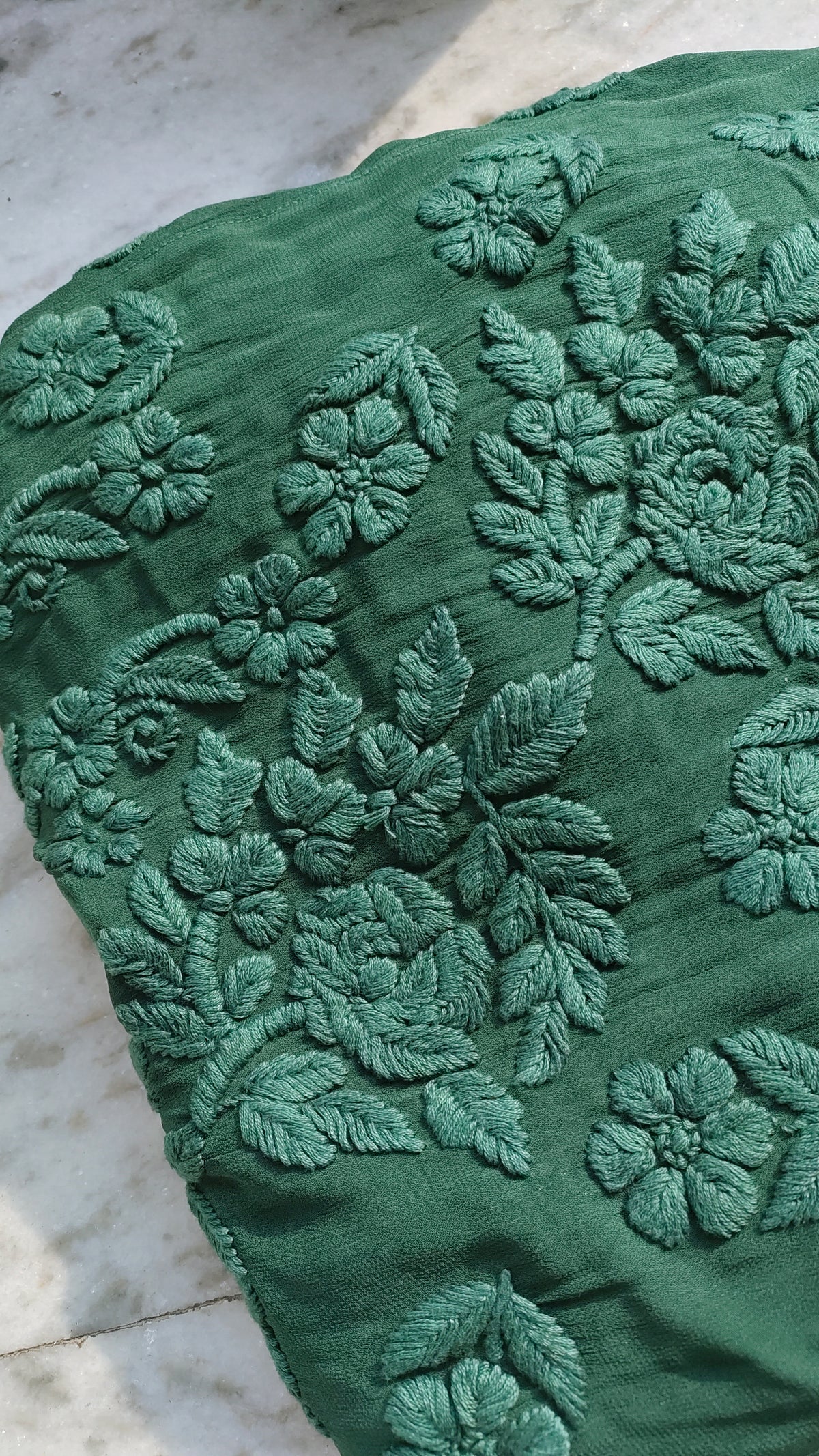 Beautiful Feriha Premium Georgette Chikankari long kurta in a lovely shade, handmade by LVW Fashions with intricate Lucknow Chikankari.