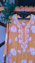 Luxurious Feriha premium silk long Chikankari Kurti by LVW Fashions, pure handmade with intricate Lucknow Chikankari embroidery.