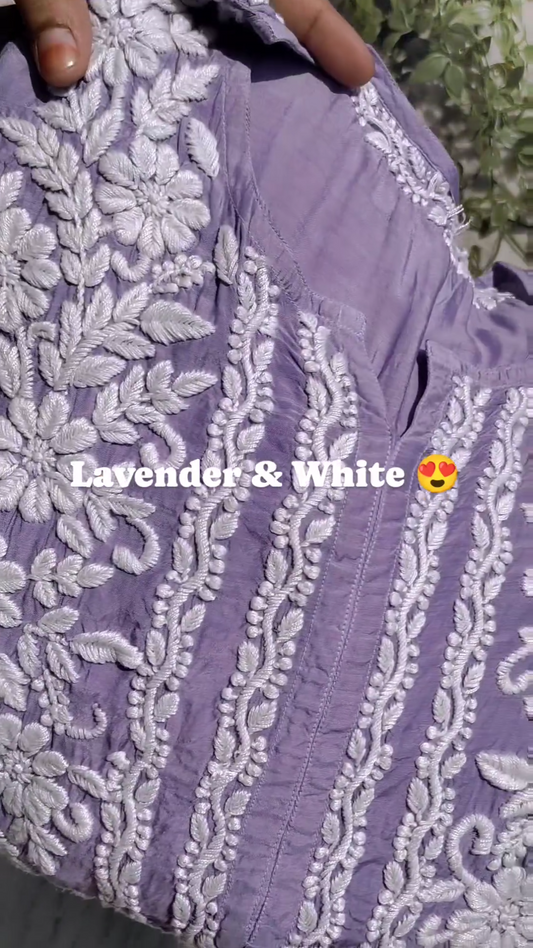 Luxurious Feriha premium silk Chikankari kurta by LVW Fashions, handcrafted in Lucknow with intricate embroidery.