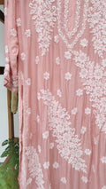 Feriha premium silk long kurti with luxurious look, handmade Lucknow chikankari embroidery, by LVW Fashions.