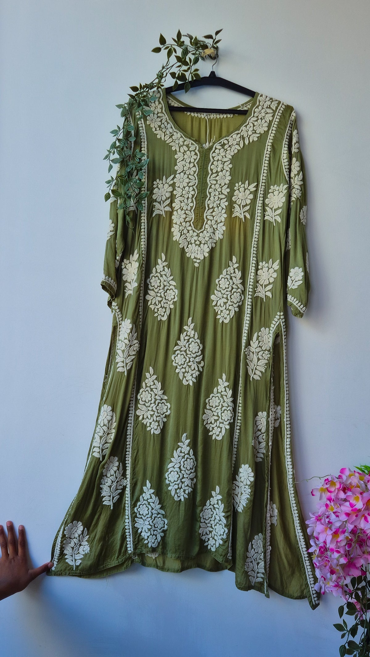 Fida Premium Silk Chikankari Straight Kurta Dress by LVW Fashions, handcrafted Lucknow Chikankari in elegant silk fabric.