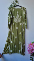 Fida premium silk chikankari straight kurta dress by LVW Fashions, handmade Lucknow chikankari with intricate floral embroidery.