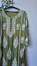 Fida Premium Silk Chikankari Straight Kurta Dress by LVW Fashions featuring intricate Lucknow Chikankari hand embroidery.