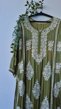 Fida Premium Silk Chikankari Straight Kurta Dress by LVW Fashions featuring intricate hand-stitched Lucknow Chikankari embroidery.