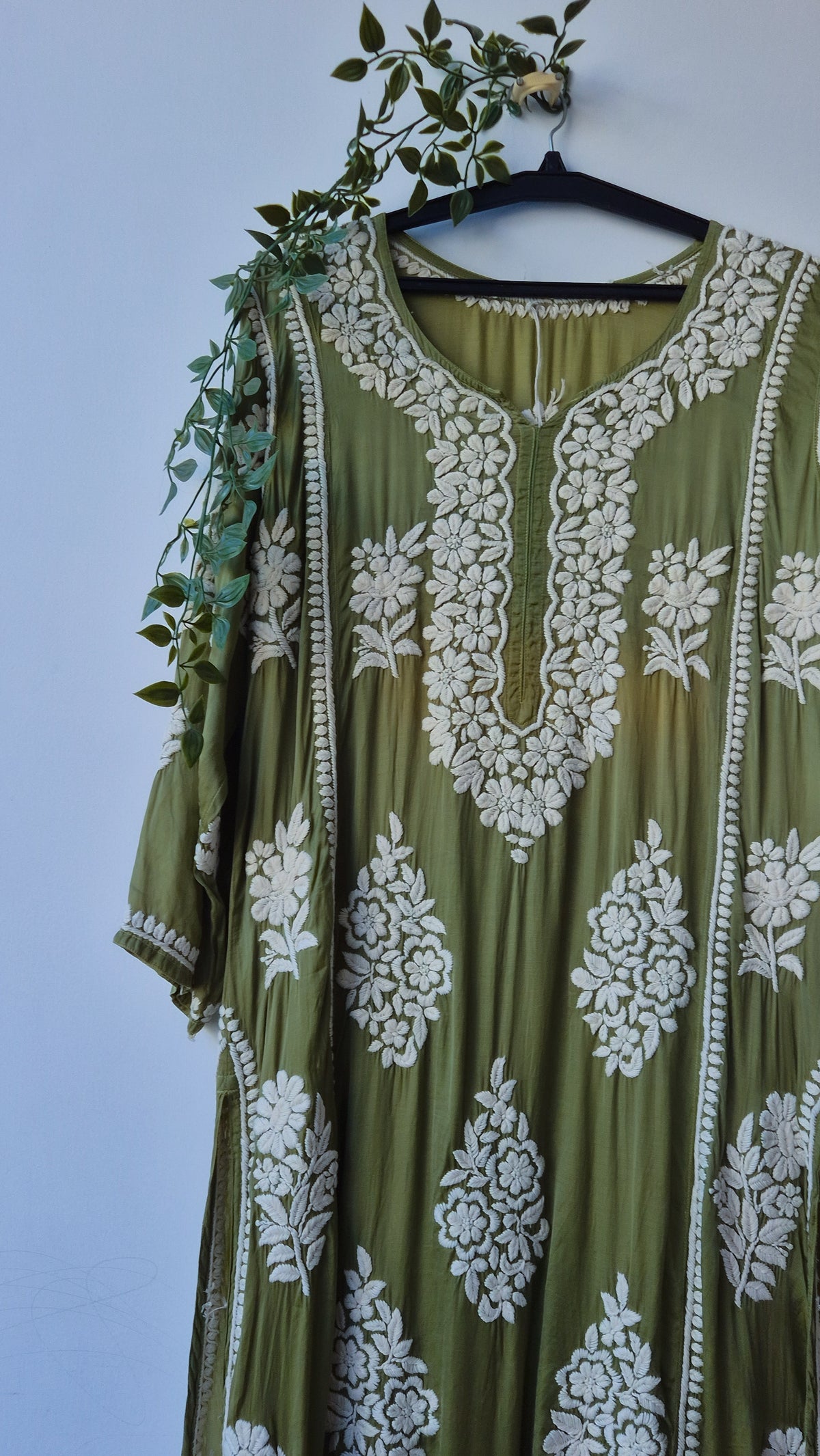 Fida Premium Silk Chikankari Straight Kurta Dress by LVW Fashions featuring intricate hand-stitched Lucknow Chikankari embroidery.