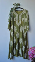 Fida Premium Silk Chikankari Straight Kurta Dress by LVW Fashions featuring intricate Lucknow Chikankari embroidery.