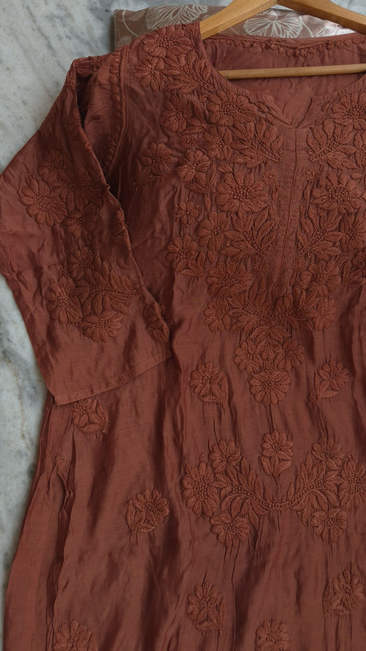 Handcrafted Fida Premium Silk Modal Chikankari Kurta set by LVW Fashions, featuring intricate Lucknow-style embroidery and pure silk fabric.