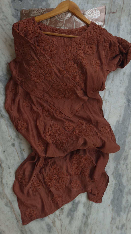 Handcrafted Fida Premium Silk Modal Chikankari Kurta set by LVW Fashions, featuring traditional Lucknow embroidery and intricate handwork.