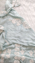 Firozi premium silk long kurta with intricate Lucknow chikankari embroidery, handcrafted by LVW Fashions, luxurious and elegant design.