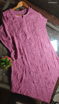 Five Roses premium georgette luxurious Chikankari kurta by LVW Fashions, handmade Lucknow Chikankari with intricate embroidery.