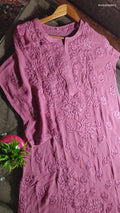 Handmade Five Roses premium georgette chikankari kurta by LVW Fashions featuring intricate Lucknow chikankari embroidery.