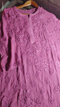Luxurious Five Roses premium georgette chikankari kurta by LVW Fashions, handmade in Lucknow with intricate embroidery.
