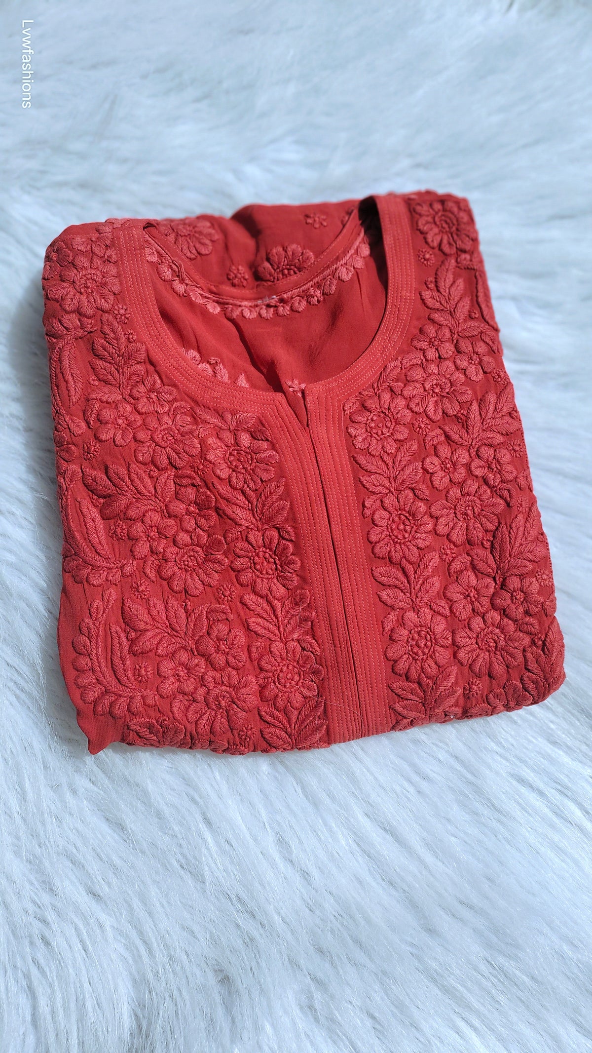 Luxurious Fiza Premium Georgette Chikankari Long Kurta by LVW Fashions, featuring intricate handmade embroidery and elegant design.