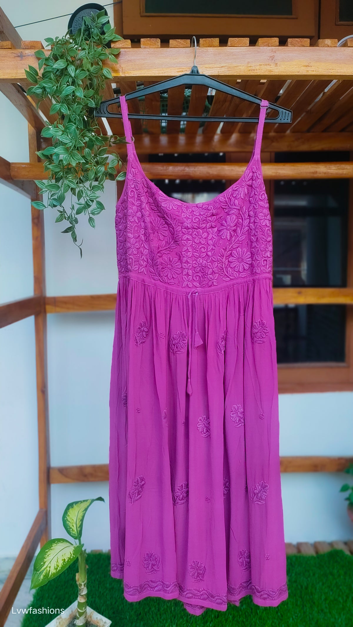 French PlumTulip LVW Fashions premium georgette tunic with intricate pure Chikankari embroidery, handmade Lucknow kurta for women.