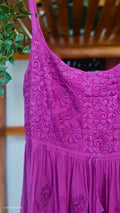 French Plum Tulip premium georgette tunic with pure Chikankari embroidery, handmade Lucknow kurta by LVW Fashions.
