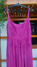 French Plum Tulip premium georgette tunic by LVW Fashions with intricate pure Chikankari embroidery, handmade in Lucknow.