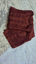 Garnet premium soft silk long kurti with intricate handmade Lucknow chikankari embroidery by LVW Fashions.