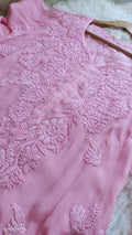 Gold Rose luxury Mul Silk Chikankari Kurta by LVW Fashions, handcrafted in Lucknow with intricate embroidery.